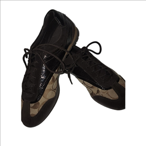 COACH "KODIE" Signature Sneakers A-1390, Canvas Brown Suede Patent Leather, 7.5